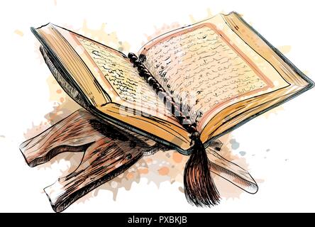 holy book of the Koran hand drawn sketch Stock Vector