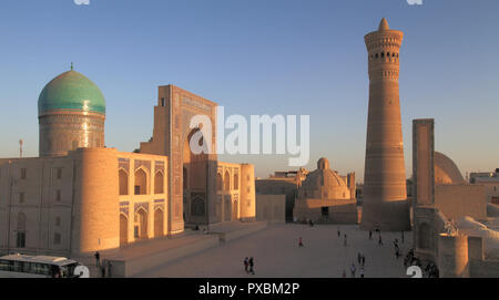 Uzbekistan; Bukhara; skyline, Mir-i-Arab Madrasa, Kalon Minaret, Stock Photo