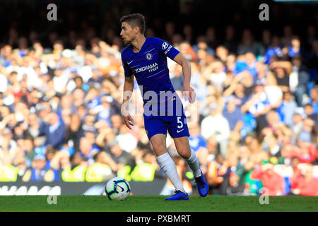 London, UK. 20th Oct, 2018. Jorginho of Chelsea in action. Premier League match, Chelsea v Manchester United at Stamford Bridge in London on Saturday 20th October 2018. this image may only be used for Editorial purposes. Editorial use only, license required for commercial use. No use in betting, games or a single club/league/player publications. pic by Steffan Bowen/ Credit: Andrew Orchard sports photography/Alamy Live News Stock Photo