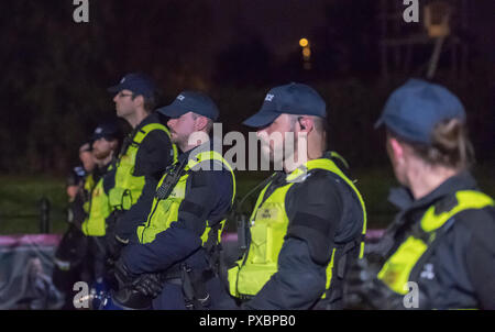 Brentwood Essex, 20th October 2018  Large scale disorder broke out at a professional boxing match at the Brentwood Center, Essex.  Large numbers of Essex police in riot gear were deployed both inside and outside the event.  Credit Ian Davidson/Alamy Live News Stock Photo