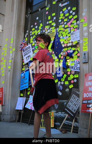 London, UK. 20th Oct, 2018. Young voters demanding a referendum on the final Brexit deal by attending People's Vote march in London. Credit: Andis Atvars / Alamy Live News
