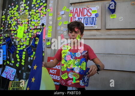 London, UK. 20th Oct, 2018. Young voters demanding a referendum on the final Brexit deal by attending People's Vote march in London. Credit: Andis Atvars / Alamy Live News