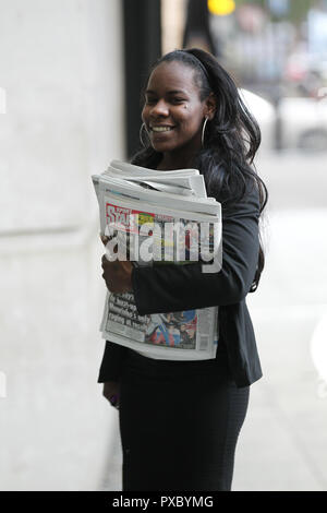 London, UK, Oct 21st 2018. Shakira Martin president of the National Union of Students seen at the BBC studios in London. Credit: WFPA/Alamy Live News Stock Photo