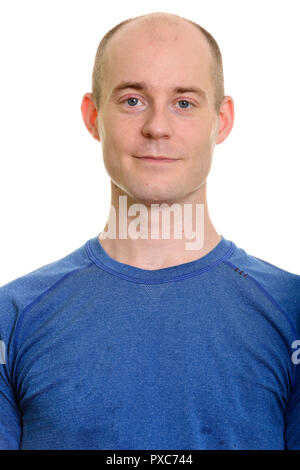 Face of bald Caucasian man looking at camera Stock Photo
