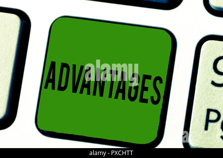 Handwriting text Advantages. Concept meaning To be in favorable or superior position Opportunities Strategies. Stock Photo