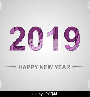 Happy new year 2019 with paper cut shapes background, stock vector Stock Vector