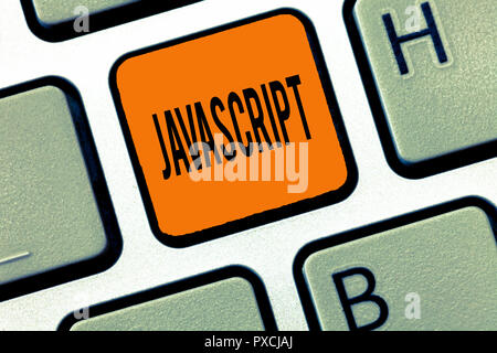 Conceptual hand writing showing Javascript. Business photo text Computer programming language used to create interactive effects. Stock Photo