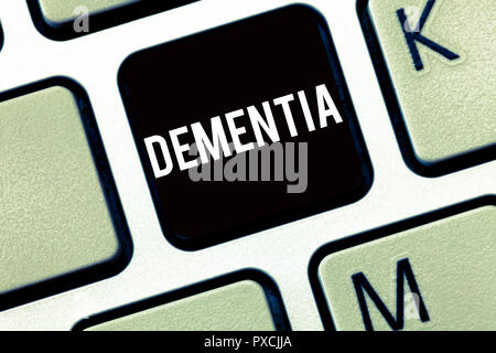 Text sign showing Dementia. Conceptual photo Impairment in memory Loss of cognitive functioning Brain disease. Stock Photo