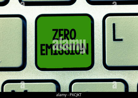Conceptual hand writing showing Zero Emission. Business photo showcasing No harmful gas release to atmosphere Conserve the environment. Stock Photo