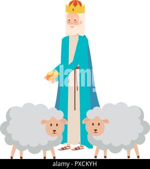 wise man with sheeps manger characters Stock Vector