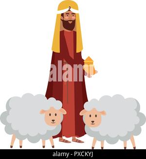 wise man with sheeps manger characters Stock Vector