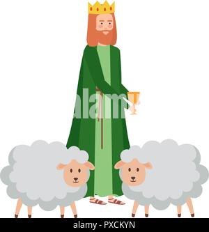 wise man with sheeps manger characters Stock Vector