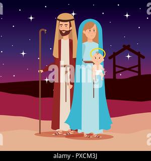 holy family manger characters Stock Vector