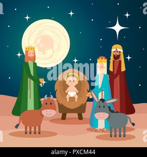 wise kings and jesus baby characters Stock Vector