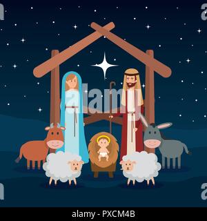 holy family with animals manger characters Stock Vector