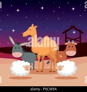 group of animals manger characters Stock Vector