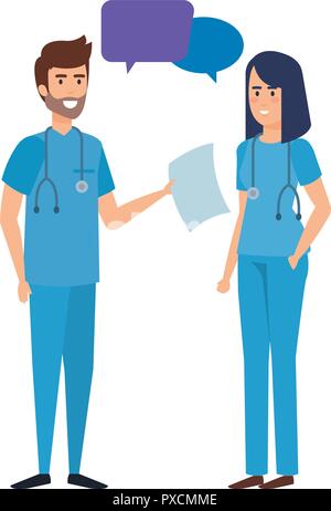 doctors couple talking characters Stock Vector