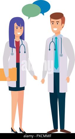 doctors couple talking characters Stock Vector