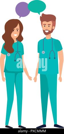 doctors couple talking characters Stock Vector