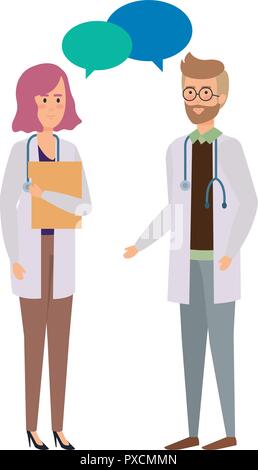 doctors couple talking characters Stock Vector