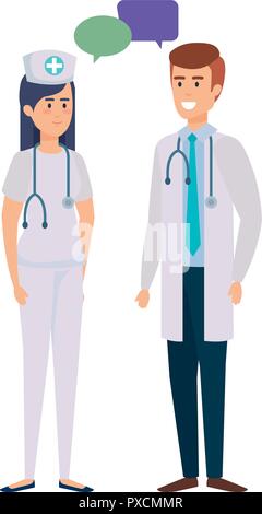 doctors couple talking characters Stock Vector