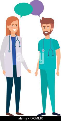 doctors couple talking characters Stock Vector
