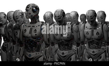 Futuristic Robot Army. Group Of Cyborgs. 3D Render Stock Photo - Alamy