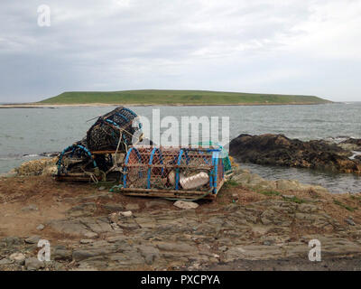 A lobster trap or lobster pots are seen on the east coast of Ireland Stock Photo