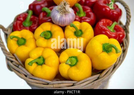 Red and yellow sweet Bulgarian pepper. Stock Photo