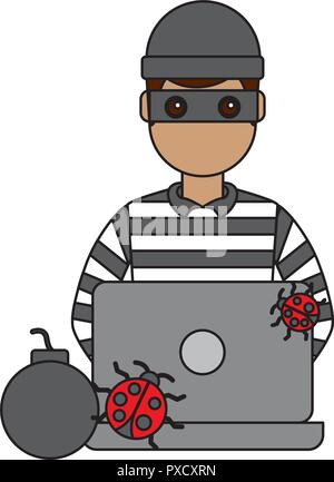 hacker laptop virus attack cyber security digital vector illustration Stock Vector