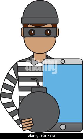 hacker mobile bomb cyber security digital vector illustration
