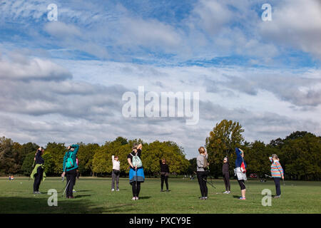 A group of ladies enjoy a fitness class in a London park Stock Photo