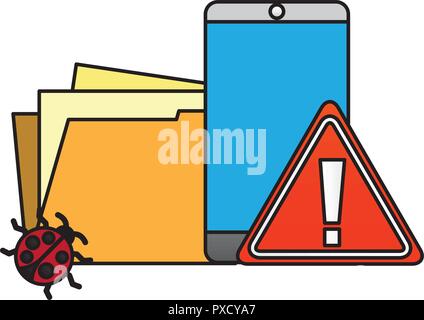 mobile folder warning alert cyber security digital vector illustration Stock Vector