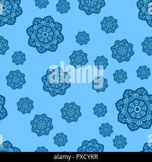 Falling snowflakes Vector Seamless. Christmas Shining beautiful snow on blue background. Snowflakes of snowfall. Vector tile illustration. Stock Vector