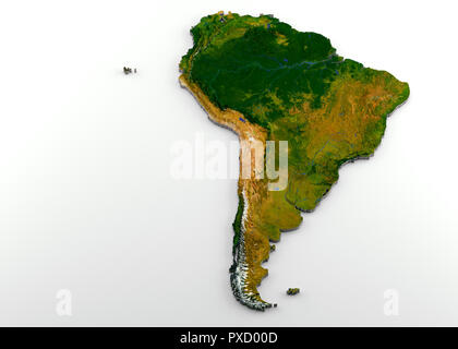 Realistic 3D Extruded Map of South America Stock Photo