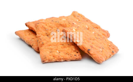 Crispbread with sesame seeds and tomato isolated in white Stock Photo