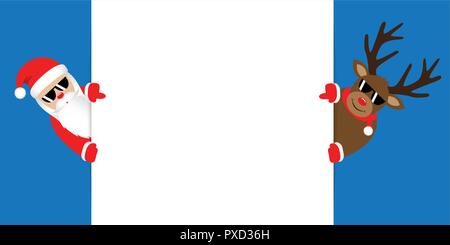 santa claus and reindeer point to copy space with their fingers vector illustration EPS10 Stock Vector