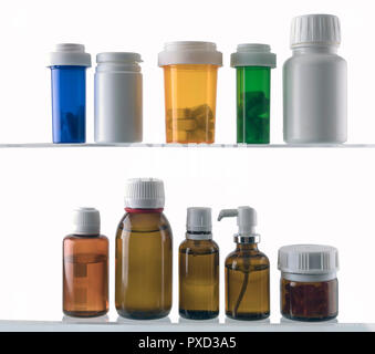 Different types of cosmetic containers and isolated medicines on a white background Stock Photo