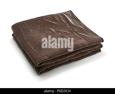Brown blanket made of velor fabric, neatly folded, isolated on white background Stock Photo