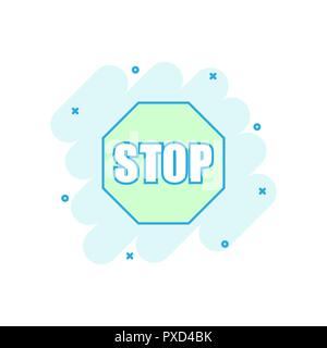 Vector cartoon red stop sign icon in comic style. Danger sign illustration pictogram. Stop business splash effect concept. Stock Vector