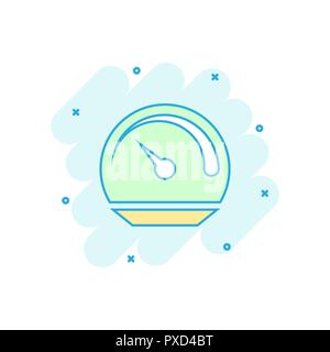 Vector cartoon dashboard icon in comic style. Level meter sign illustration pictogram. Speed business splash effect concept. Stock Vector