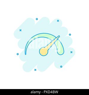 Vector cartoon dashboard icon in comic style. Level meter sign illustration pictogram. Speed business splash effect concept. Stock Vector