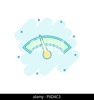 Vector cartoon dashboard icon in comic style. Level meter sign illustration pictogram. Speed business splash effect concept. Stock Vector