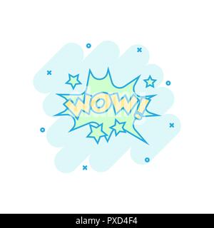 Vector cartoon wow comic sound effects icon in comic style. Sound bubble speech sign illustration pictogram. Wow business splash effect concept. Stock Vector