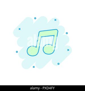Vector cartoon music icon in comic style. Sound note sign illustration pictogram. Melody music business splash effect concept. Stock Vector