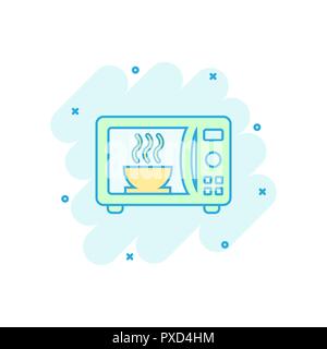 Vector cartoon microwave icon in comic style. Microwave oven sign illustration pictogram. Stove business splash effect concept. Stock Vector