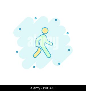 Vector cartoon walking man icon in comic style. People walk sign illustration pictogram. Pedestrian business splash effect concept. Stock Vector