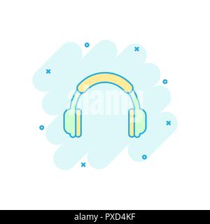 Vector cartoon headphone icon in comic style. Earphone headset sign illustration pictogram. Headphones business splash effect concept. Stock Vector