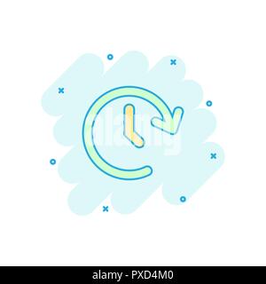 Vector cartoon clock time icon in comic style. Timer 24 hours sign illustration pictogram. Clockwise business splash effect concept. Stock Vector