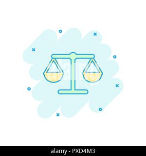 Vector cartoon scale weigher icon in comic style. Weigher sign illustration pictogram. Balance business splash effect concept. Stock Vector